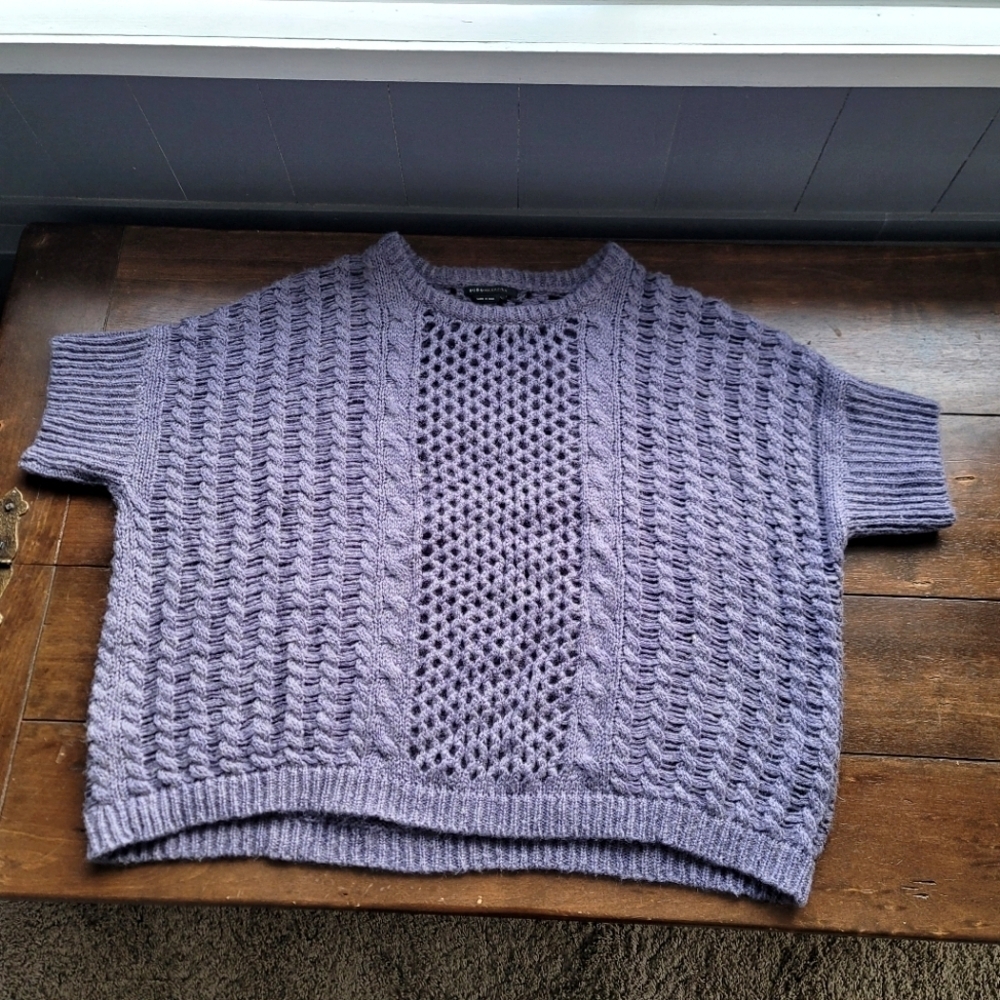 y2k BCBG Maxazria Fisherman Wool Open Knit Oversized Sweater sz L Purple